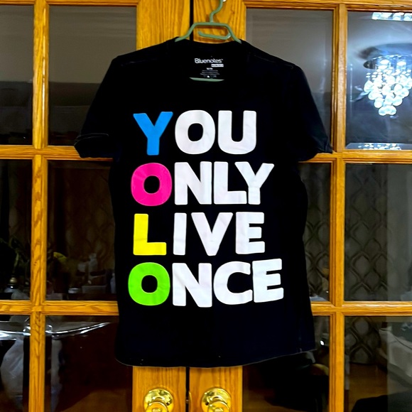 BLUENOTES | YOU ONLY LIVE ONCE, slim fit T-shirt, size Medium. - Picture 1 of 3